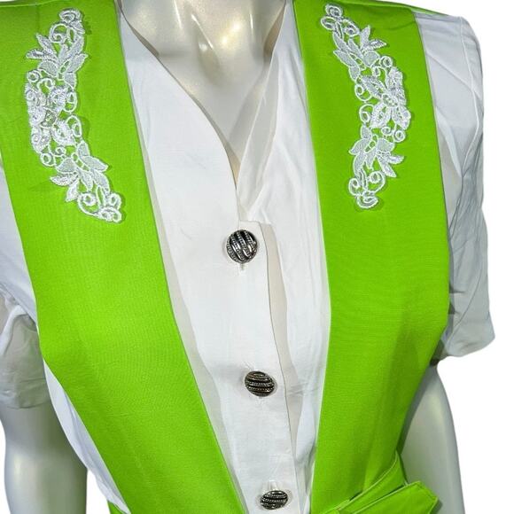 1960s Willy's Influence Lime Green & White Belted Romper Playsuit Lace Mod Go-Go - Picture 10 of 13